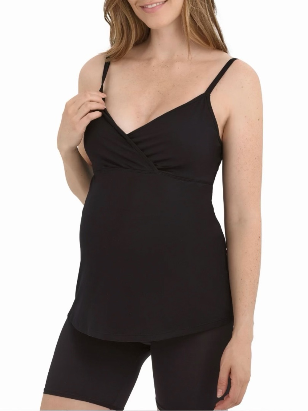 Maternity Crossover Black Nursing Cami with Adjustable Straps